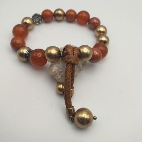 Tibetan orange and gold beaded bracelet B0423‎ - Picture 1 of 4